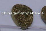 CAG7990 Top drilled 30*40mm flat teardrop plated white druzy agate beads