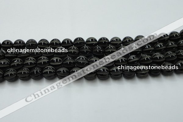 CAG8002 15.5 inches 12mm carved round black agate beads