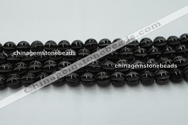 CAG8003 15.5 inches 14mm carved round black agate beads