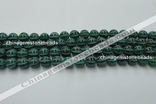 CAG8007 15.5 inches 12mm carved round green agate beads