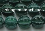 CAG8008 15.5 inches 14mm carved round green agate beads