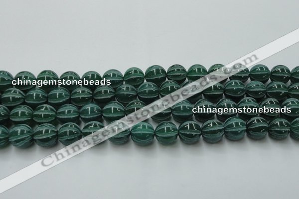 CAG8008 15.5 inches 14mm carved round green agate beads