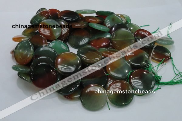 CAG803 15.5 inches 30mm flat round rainbow agate gemstone beads