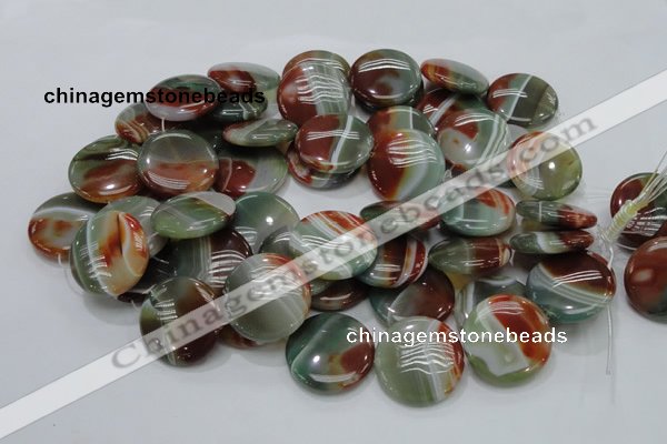 CAG806 15.5 inches 30mm flat round rainbow agate gemstone beads