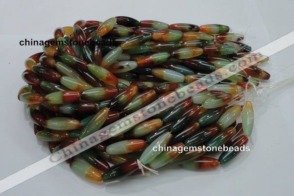 CAG810 15.5 inches 10*30mm rice rainbow agate gemstone beads