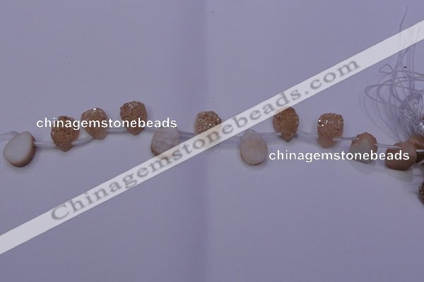 CAG8101 Top drilled 10*14mm teardrop champagne plated druzy agate beads