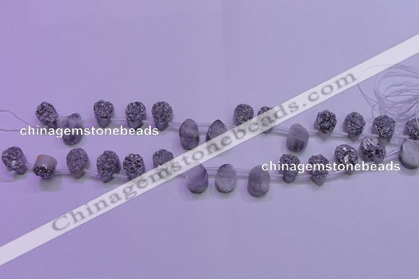 CAG8102 Top drilled 10*14mm teardrop silver plated druzy agate beads