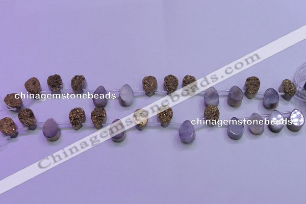 CAG8103 Top drilled 10*14mm teardrop glod plated druzy agate beads