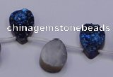 CAG8106 Top drilled 10*14mm teardrop blue plated druzy agate beads