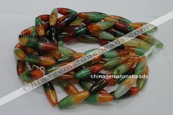 CAG811 15.5 inches 12*40mm rice rainbow agate gemstone beads