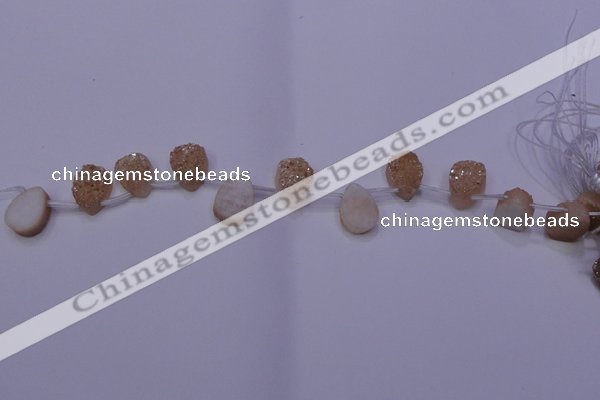 CAG8111 Top drilled 12*16mm teardrop champagne plated druzy agate beads