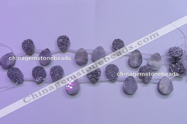 CAG8122 Top drilled 15*20mm teardrop silver plated druzy agate beads