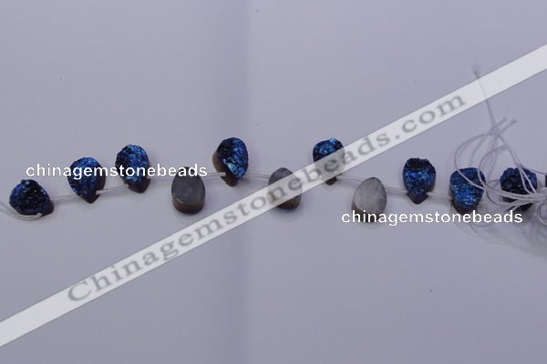 CAG8126 Top drilled 15*20mm teardrop blue plated druzy agate beads