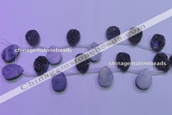 CAG8134 Top drilled 18*25mm teardrop rainbow plated druzy agate beads