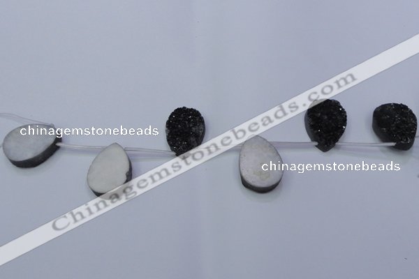 CAG8137 Top drilled 18*25mm teardrop black plated druzy agate beads