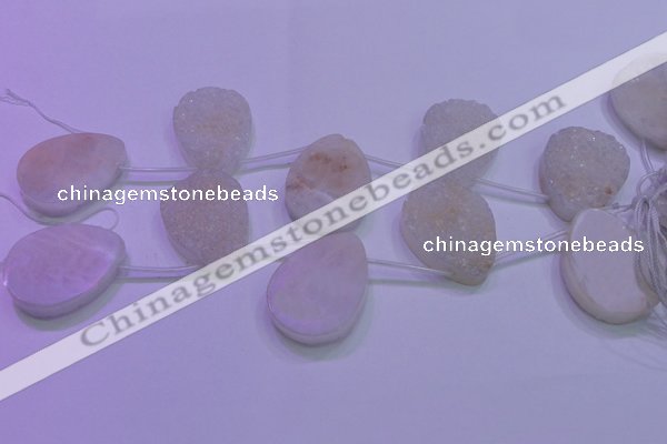 CAG8140 Top drilled 30*40mm teardrop white plated druzy agate beads