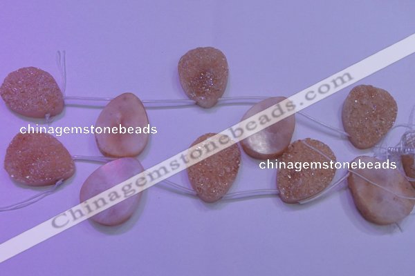 CAG8141 Top drilled 30*40mm teardrop champagne plated druzy agate beads