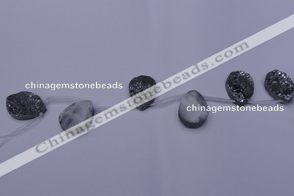 CAG8142 Top drilled 30*40mm teardrop silver plated druzy agate beads