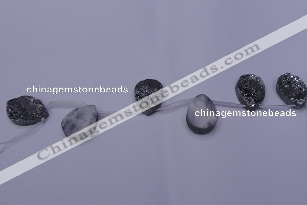 CAG8142 Top drilled 30*40mm teardrop silver plated druzy agate beads