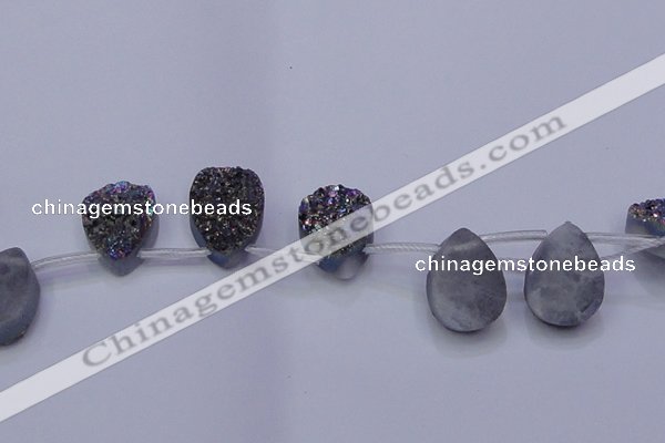 CAG8144 Top drilled 30*40mm teardrop rainbow plated druzy agate beads