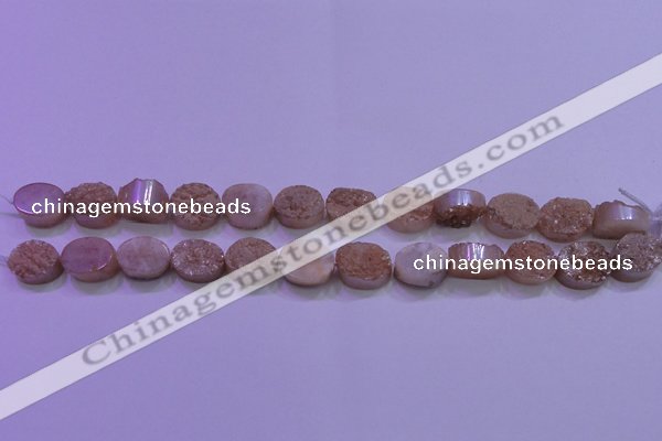 CAG8151 7.5 inches 10*14mm oval champagne plated druzy agate beads