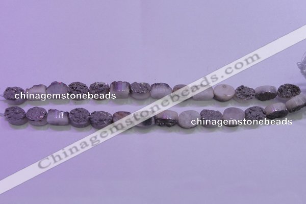 CAG8152 7.5 inches 10*14mm oval silver plated druzy agate beads