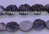 CAG8154 7.5 inches 10*14mm oval rainbow plated druzy agate beads