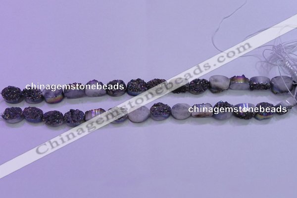 CAG8154 7.5 inches 10*14mm oval rainbow plated druzy agate beads