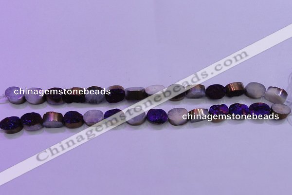 CAG8155 7.5 inches 10*14mm oval purple plated druzy agate beads