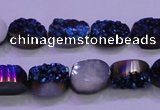 CAG8156 7.5 inches 10*14mm oval blue plated druzy agate beads