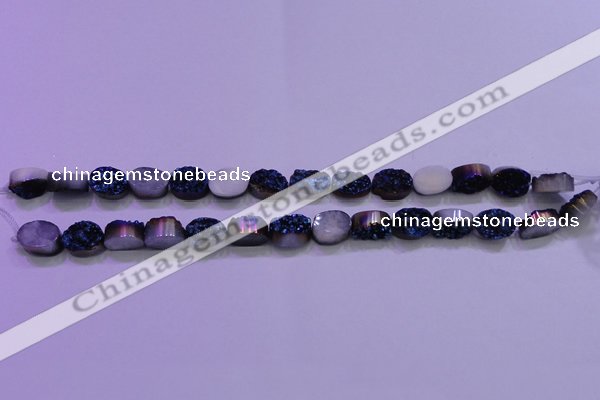 CAG8156 7.5 inches 10*14mm oval blue plated druzy agate beads