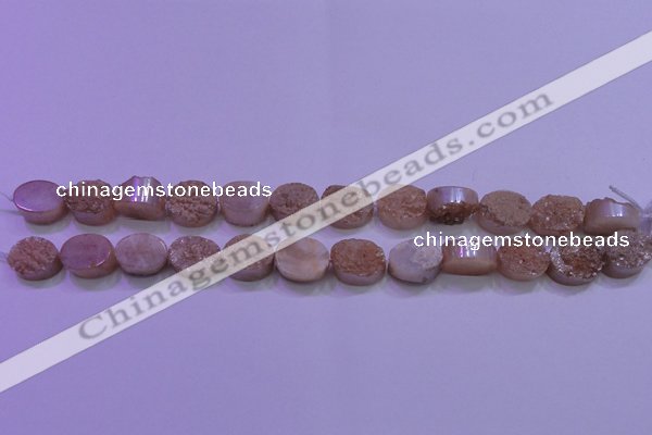 CAG8161 7.5 inches 12*16mm oval champagne plated druzy agate beads