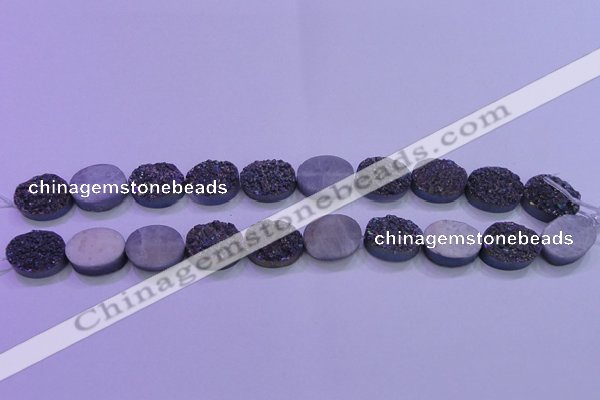 CAG8165 7.5 inches 12*16mm oval purple plated druzy agate beads