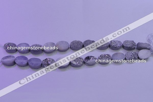 CAG8172 7.5 inches 13*18mm oval silver plated druzy agate beads