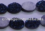 CAG8176 7.5 inches 13*18mm oval blue plated druzy agate beads