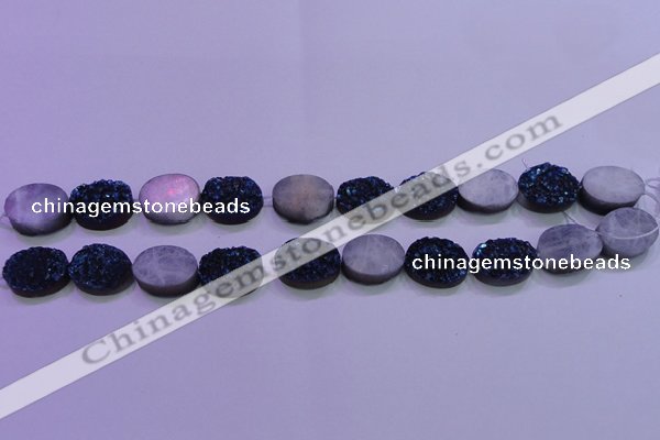 CAG8176 7.5 inches 13*18mm oval blue plated druzy agate beads