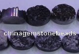 CAG8177 7.5 inches 13*18mm oval black plated druzy agate beads