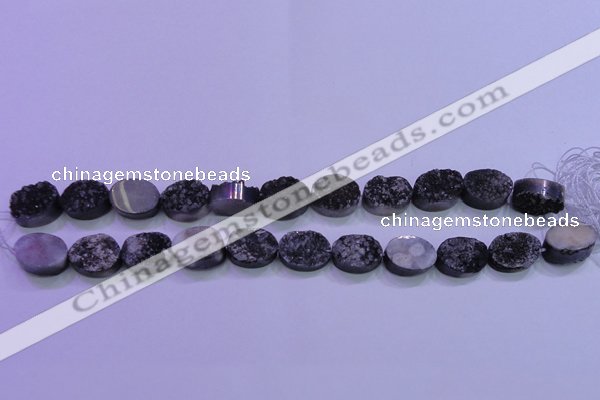 CAG8177 7.5 inches 13*18mm oval black plated druzy agate beads