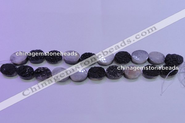 CAG8187 7.5 inches 15*20mm oval black plated druzy agate beads