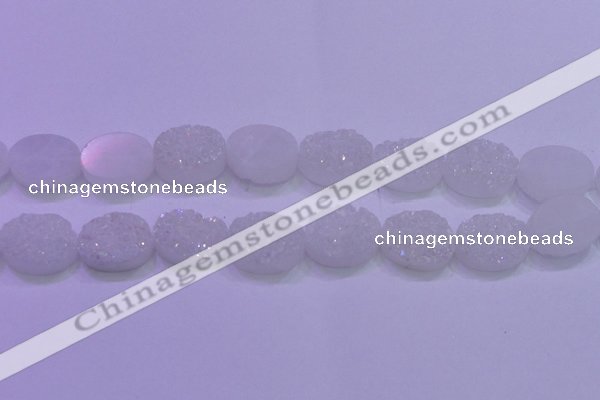 CAG8190 7.5 inches 18*25mm oval white plated druzy agate beads