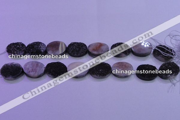 CAG8197 7.5 inches 18*25mm oval black plated druzy agate beads