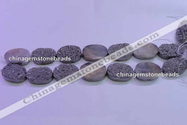 CAG8202 7.5 inches 20*30mm oval silver plated druzy agate beads