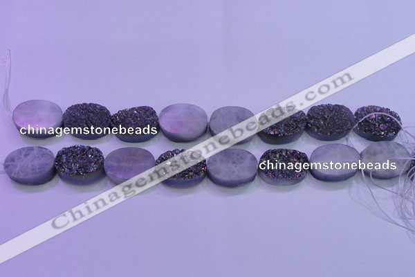 CAG8204 7.5 inches 20*30mm oval rainbow plated druzy agate beads