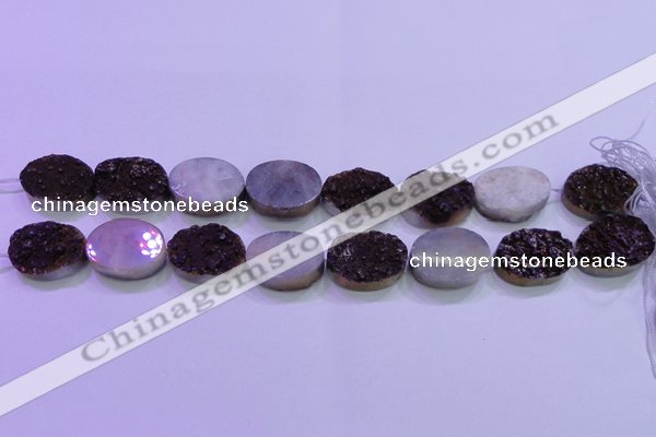 CAG8205 7.5 inches 20*30mm oval purple plated druzy agate beads