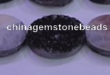 CAG8207 7.5 inches 20*30mm oval black plated druzy agate beads