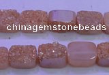 CAG8211 Top drilled 10*14mm rectangle champagne plated druzy agate beads