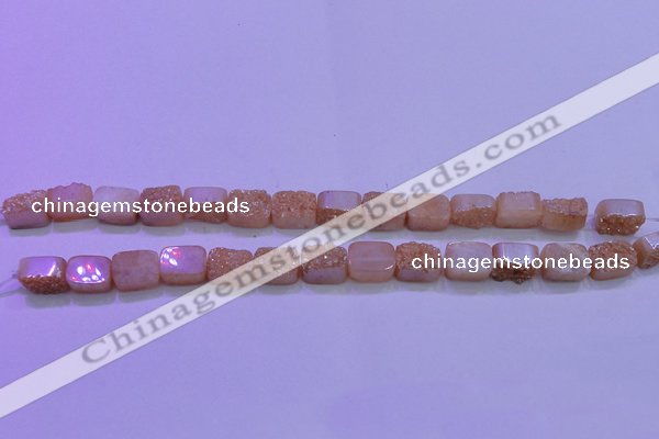 CAG8211 Top drilled 10*14mm rectangle champagne plated druzy agate beads