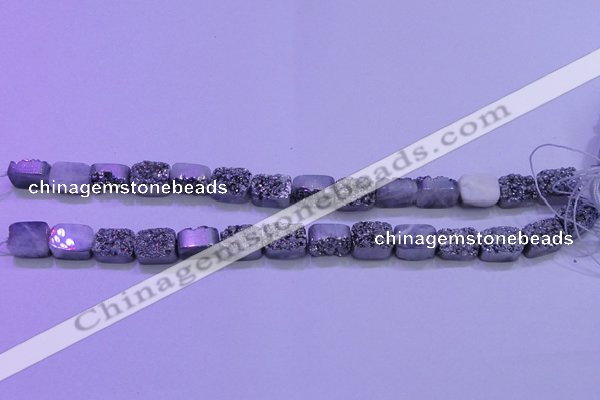 CAG8212 Top drilled 10*14mm rectangle silver plated druzy agate beads