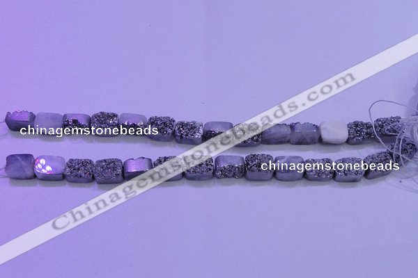 CAG8212 Top drilled 10*14mm rectangle silver plated druzy agate beads