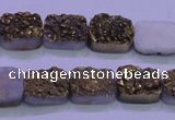 CAG8213 Top drilled 10*14mm rectangle glod plated druzy agate beads